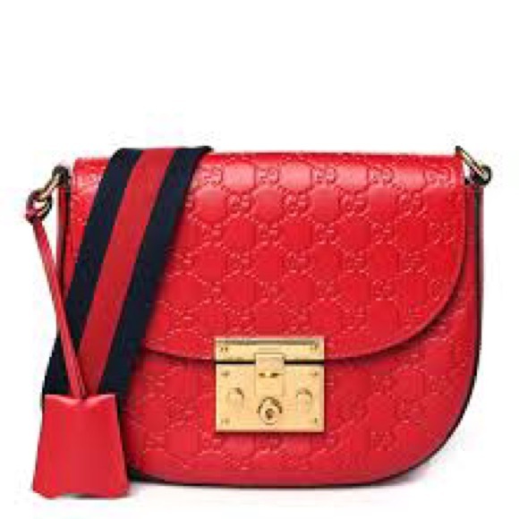 Gucci Handbags - Gucci Red Padlock Guccissima Leather Saddle Bag with Keys & Cloche Guitar Strap